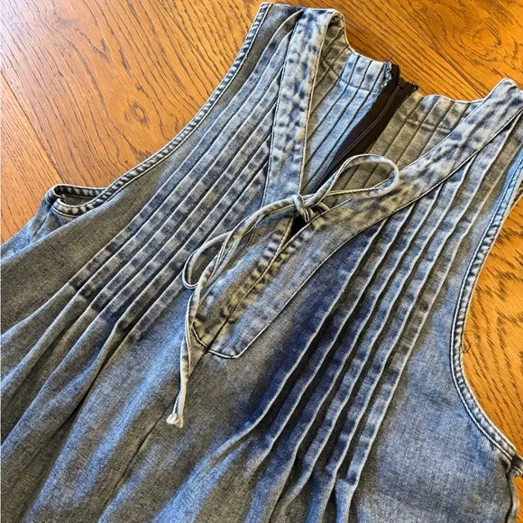 #20 Denim Blue Pleated Jumpsuit 21.5” PTP 22” waist - Picture 3 of 5